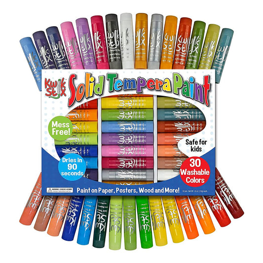 The Pencil Grip Kwik Stix quick-dry 90-second tip dries fast on crafts.