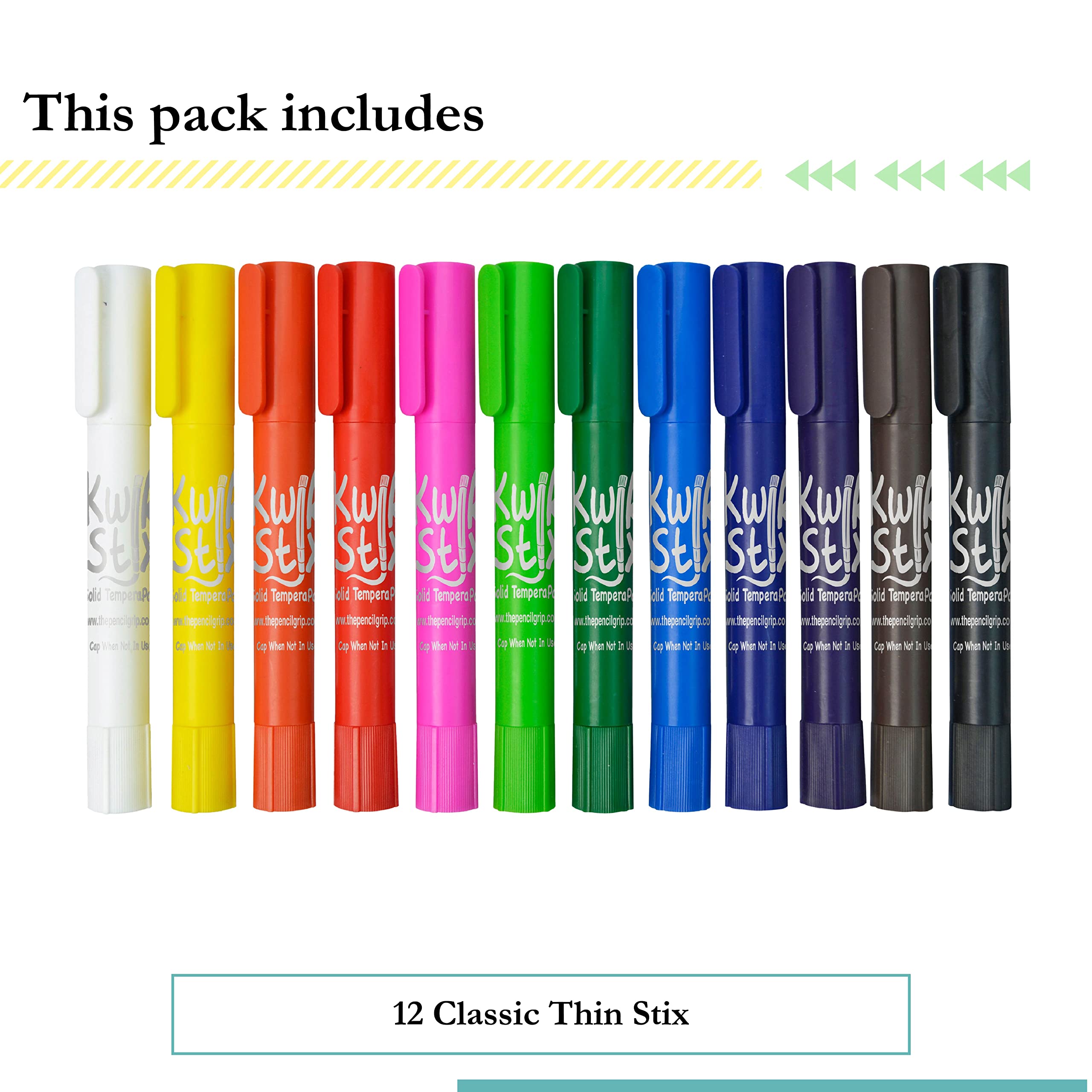 Kwik Stix quick-drying tempera paint pen in classic colors.