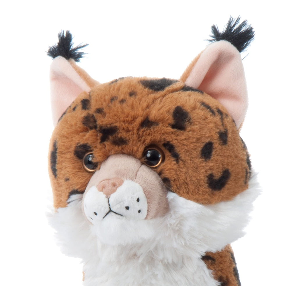 The Petting Zoo Bobcat stuffed animal, seated pose, ideal bedtime buddy.