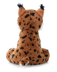 The Petting Zoo Bobcat stuffed animal, side profile, durable fabric for lasting hugs.