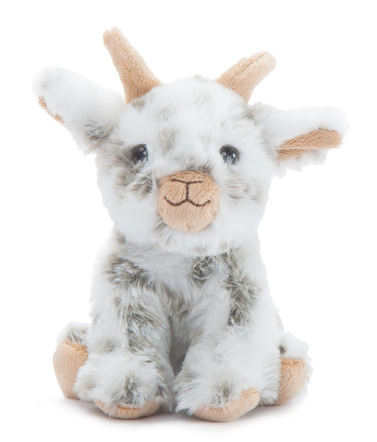 The Petting Zoo goat stuffed animal with arched horns offers durable, cozy playtime for kids