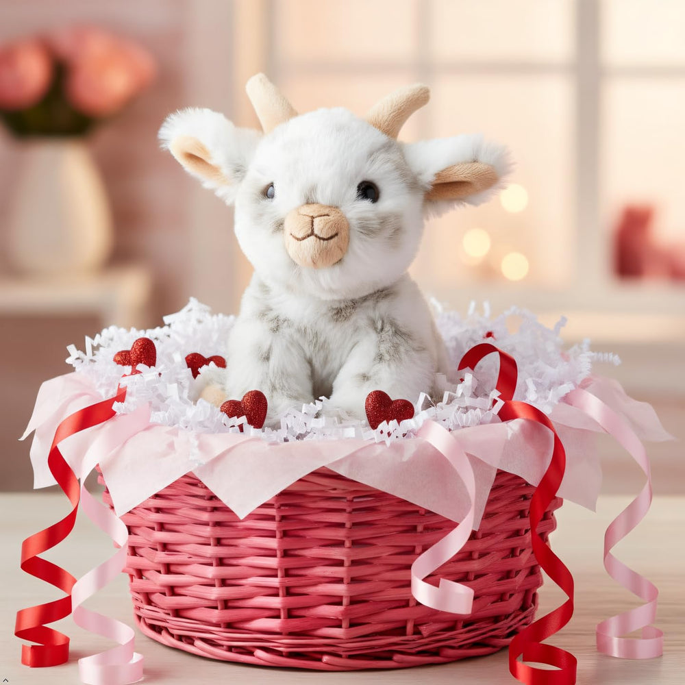 The Petting Zoo goat plush perched paws suggest ready-to-play routines