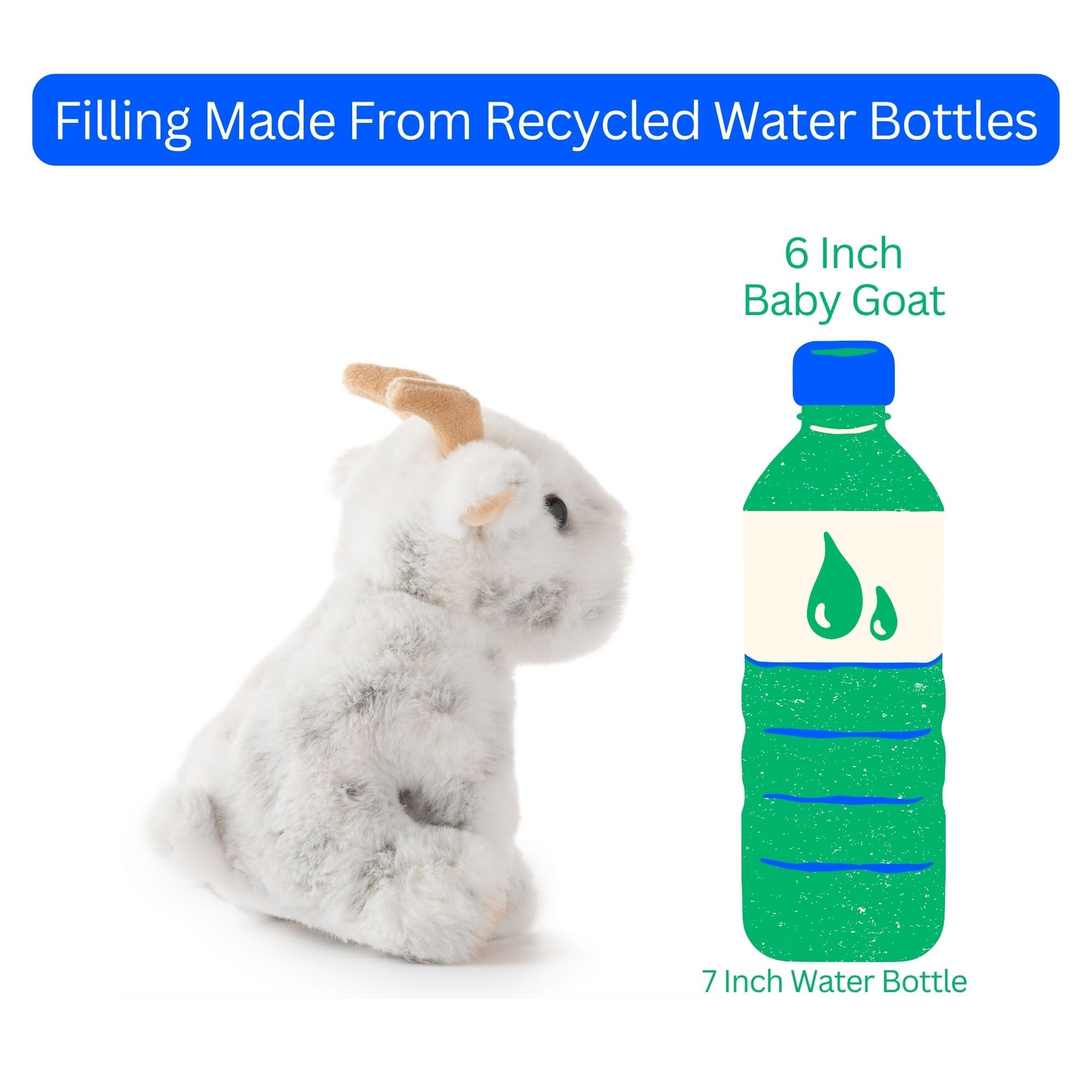 The Petting Zoo goat stuffed animal uses recycled materials for eco-friendly softness