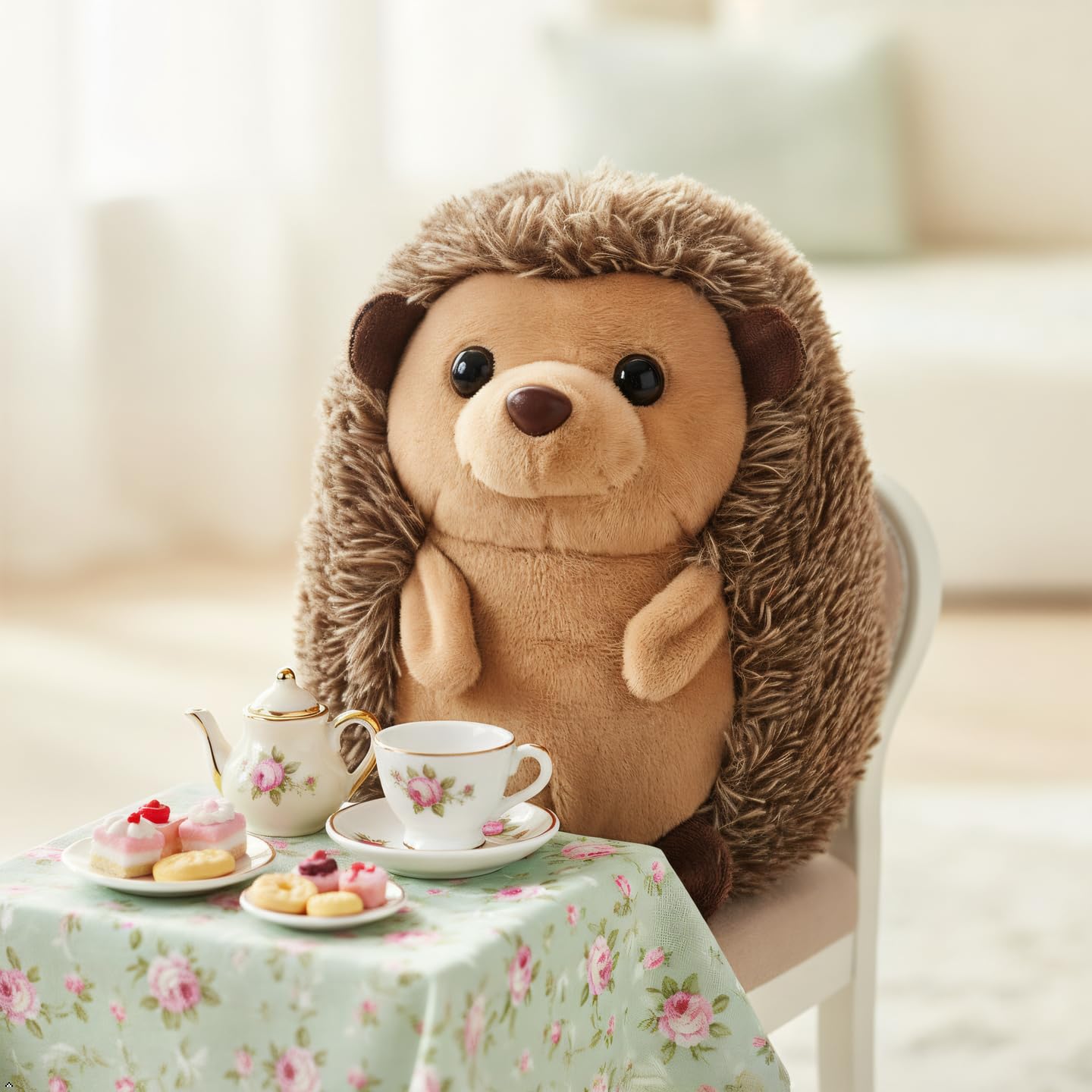 The Petting Zoo hedgehog plush eyes, playful expression for storytelling.