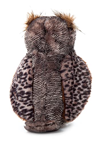 The Petting Zoo horned owl plush beak enhances lifelike charm for pretend scenes.