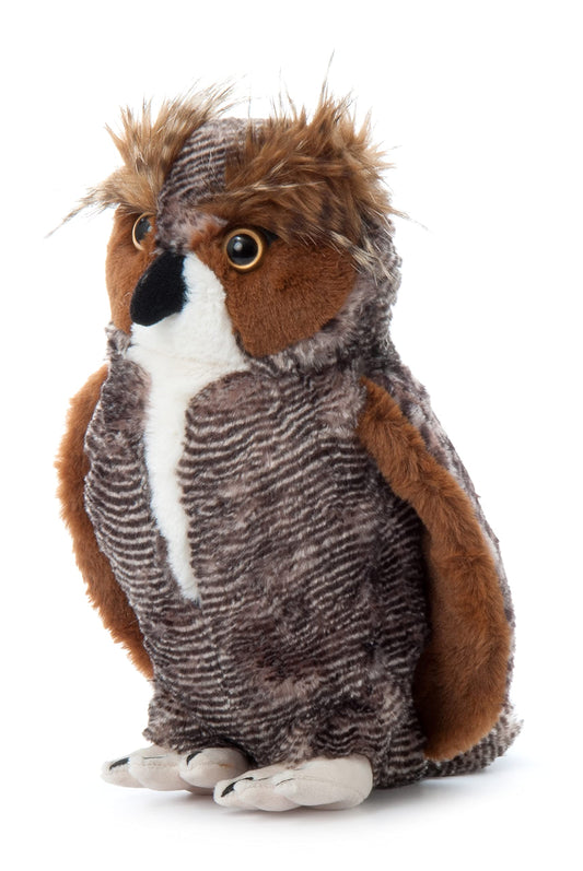 The Petting Zoo horned owl plush face invites imaginative play and cuddles.