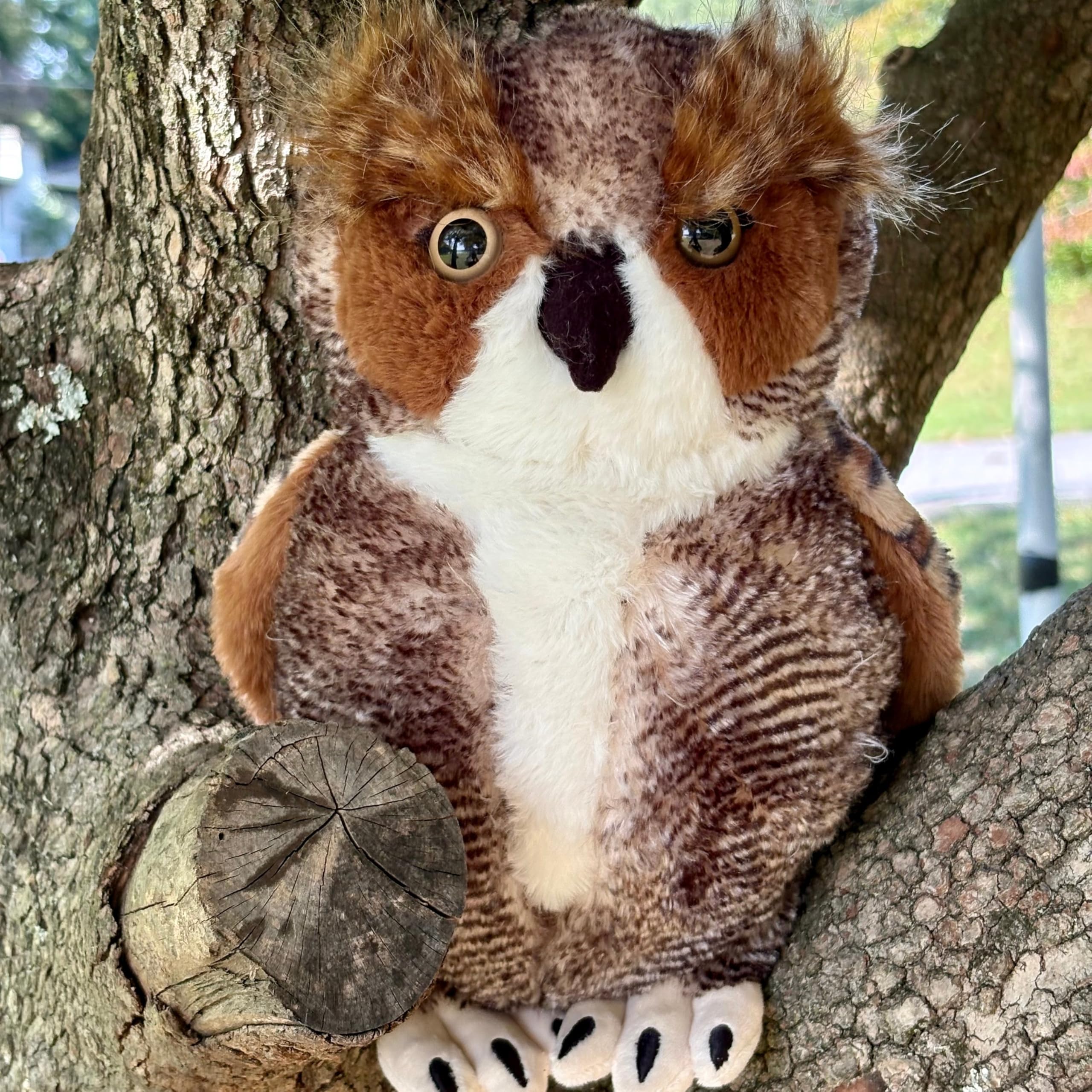 The Petting Zoo horned owl plush stitching ensures lasting play and hugs.