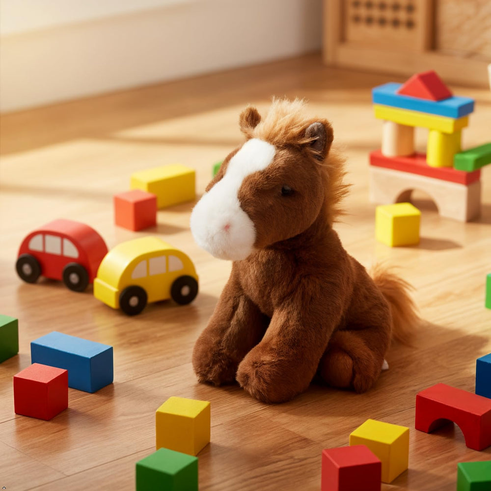 The Petting Zoo horse plush offers a soft mane perfect for gentle brushing.
