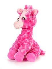 The Petting Zoo pink giraffe soft fur closeup shows plush texture.