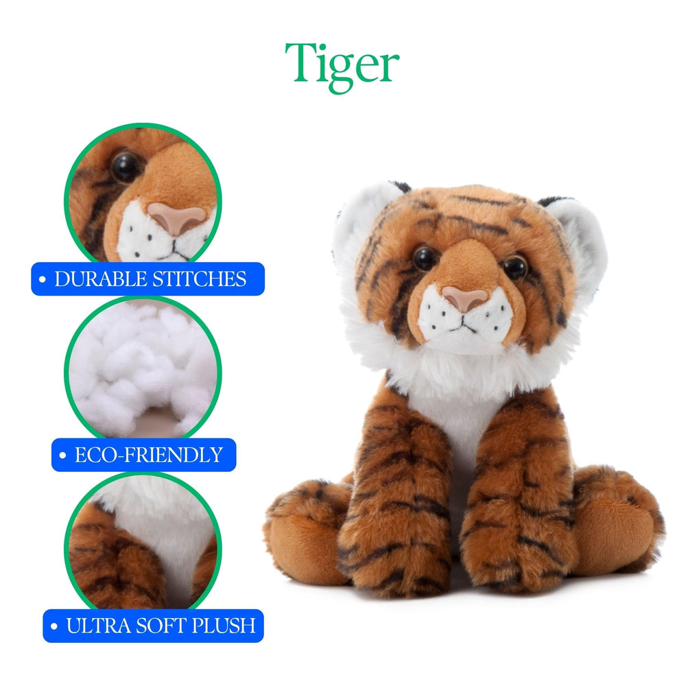 The Petting Zoo tiger soft fur plush, ideal for travel companions.