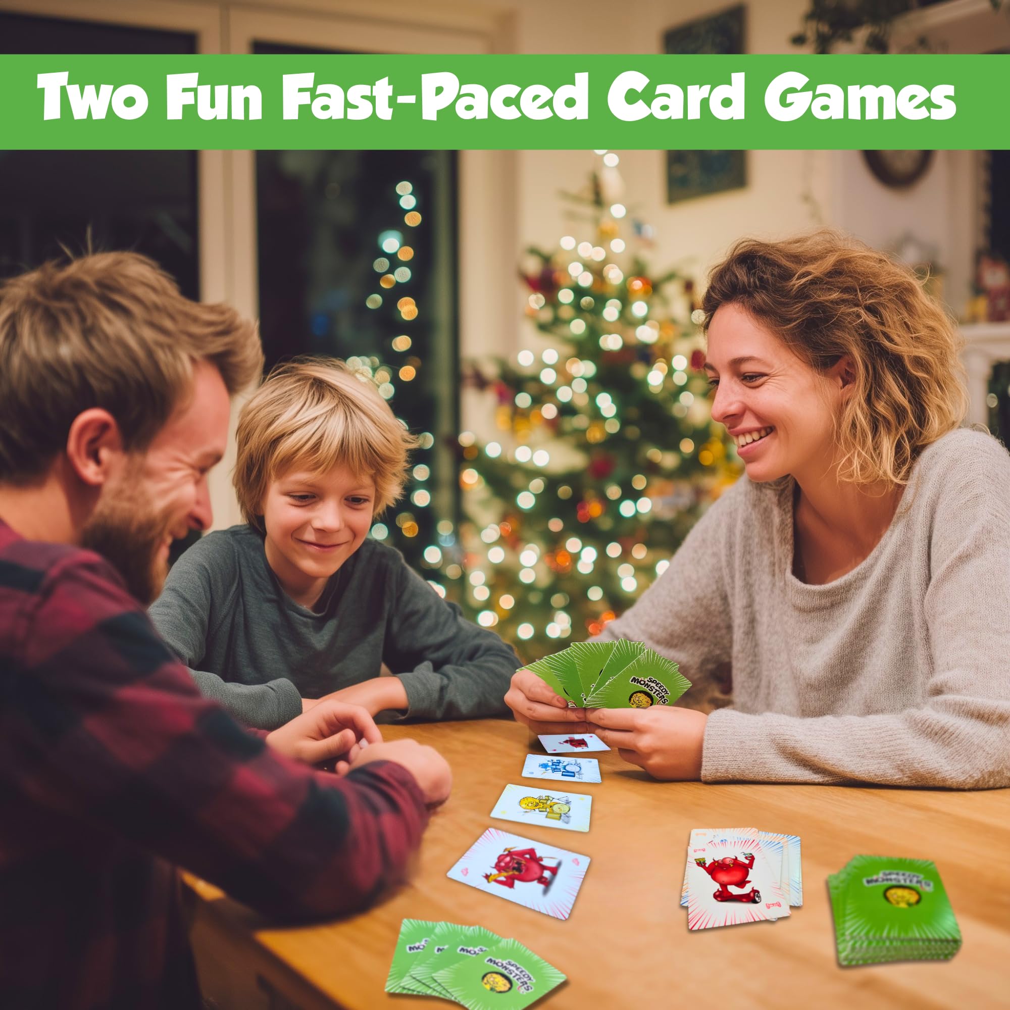Speedy Monsters cards laid out on table for quick matching.