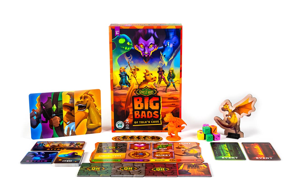 The Quest Kids Big Bads of Tolk's Cave rulebook for quick family adventures.