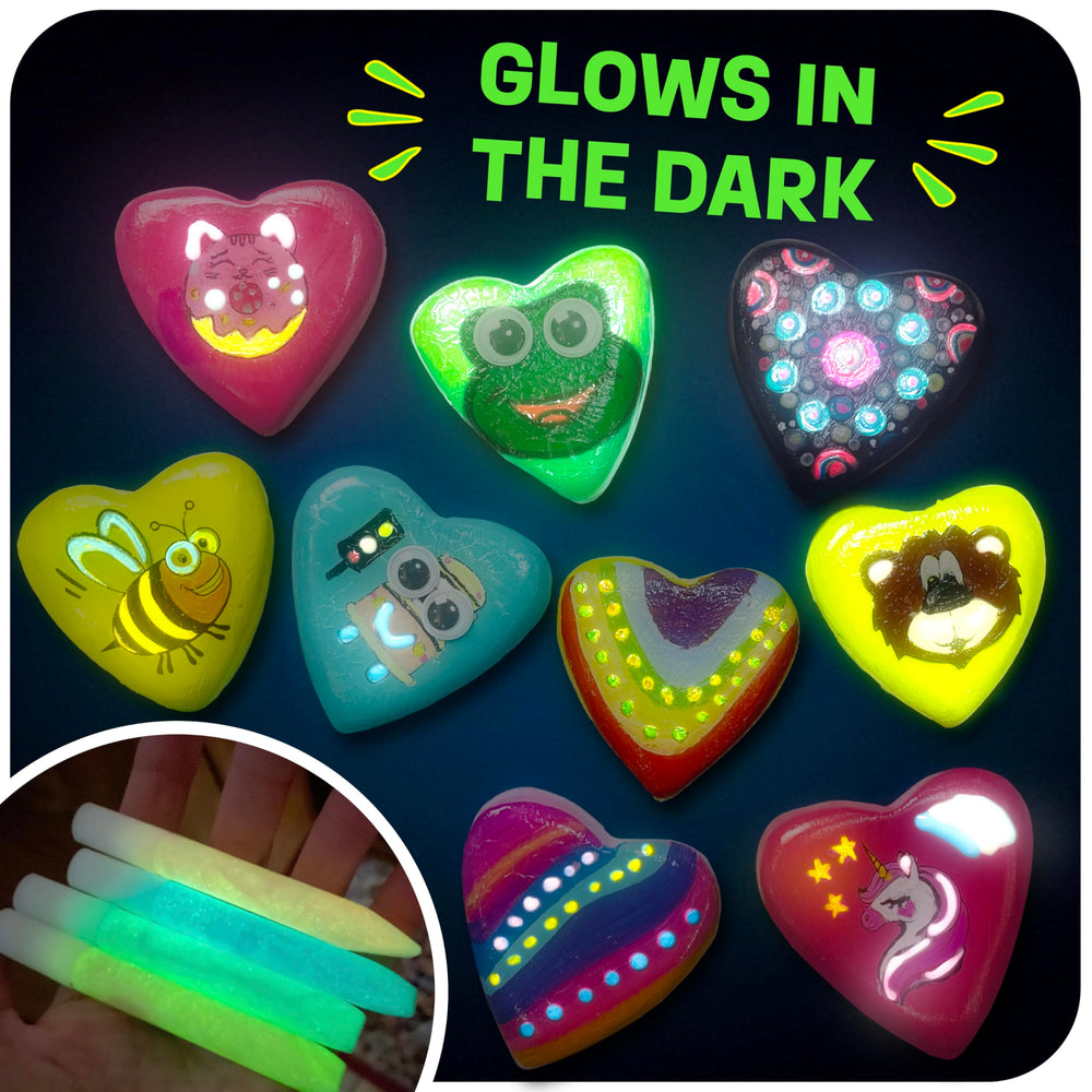 THE SCHOLAR ANT-painted heart rocks glow brightly for immersive art play.