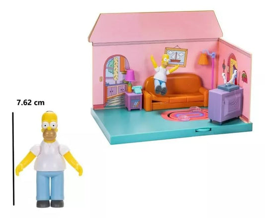 The Simpsons diorama living room playset TV features channel change for dynamic play.