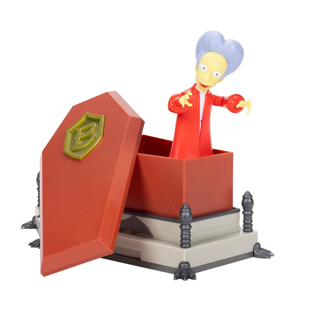 The Simpsons Vampire Mr. Burns figure with coffin, ideal for display and collection.
