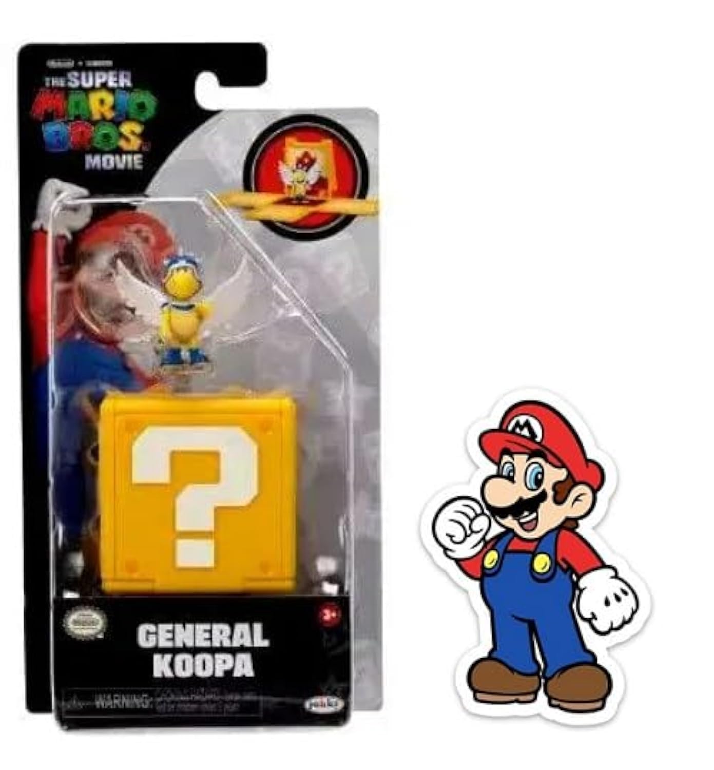 The Super Mario Bros Movie General Koopa mini figure with Question Block and stickers for display or play