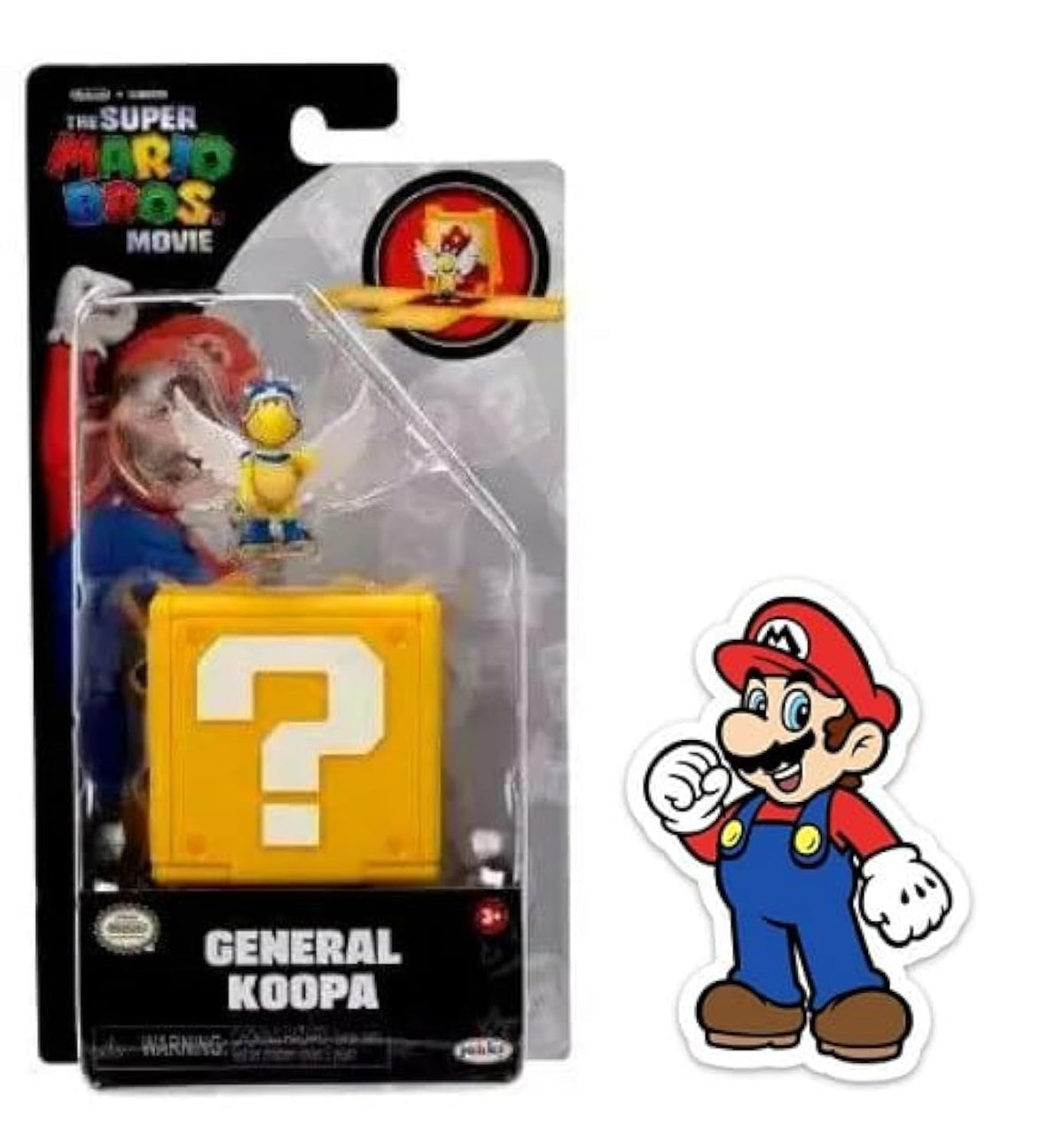 The Super Mario Bros Movie General Koopa mini figure with Question Block and stickers for display or play