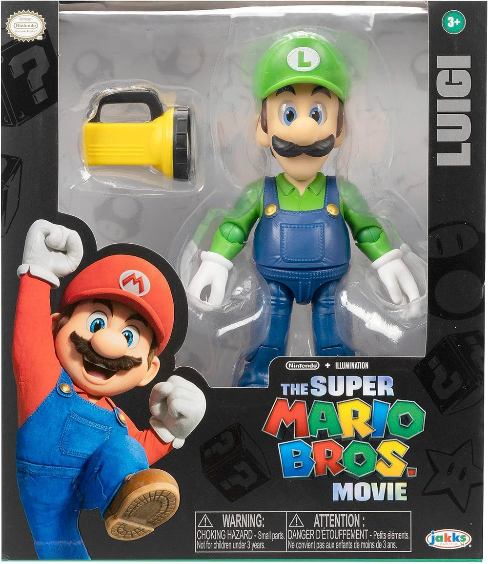 The Super Mario Bros. Movie Luigi figure with accessories for expanded play.