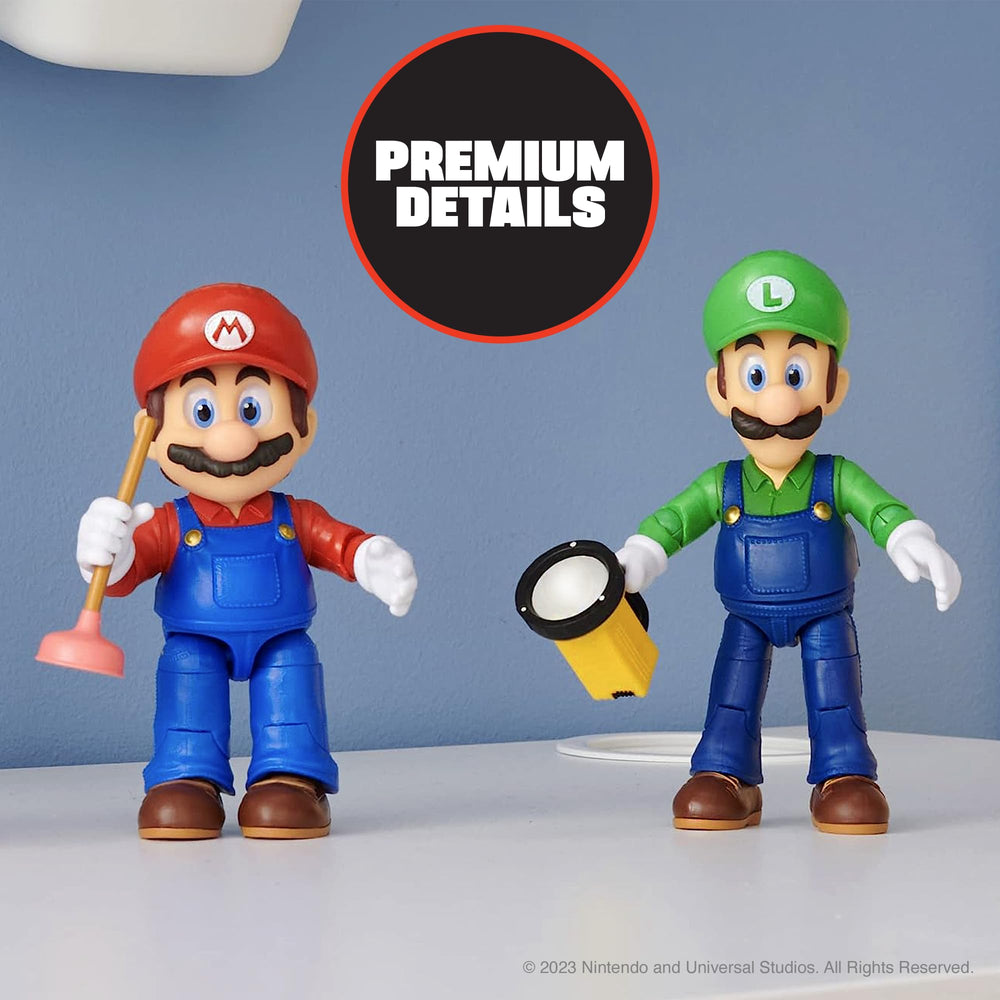 The Super Mario Bros. Movie Luigi figure with realistic acrylic eyes for lifelike detail.