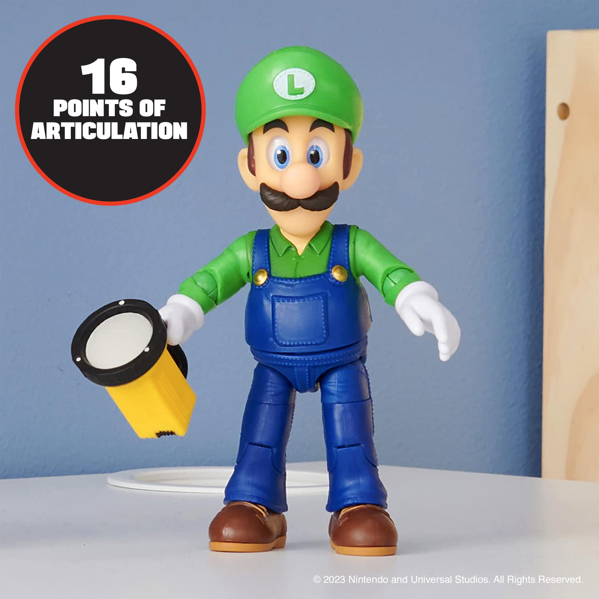 The Super Mario Bros. Movie Luigi figure poseable for recreating scenes.