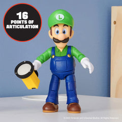 The Super Mario Bros. Movie Luigi figure poseable for recreating scenes.