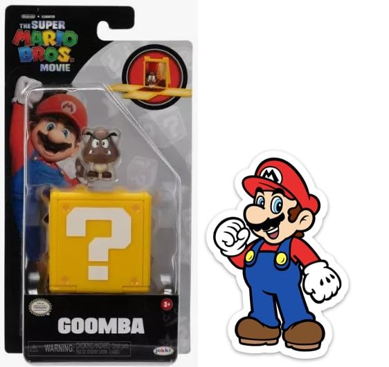 The Super Mario Bros. Movie Goomba mini figure with question block for display and imaginative play