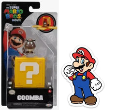 The Super Mario Bros. Movie Goomba mini figure with question block for display and imaginative play