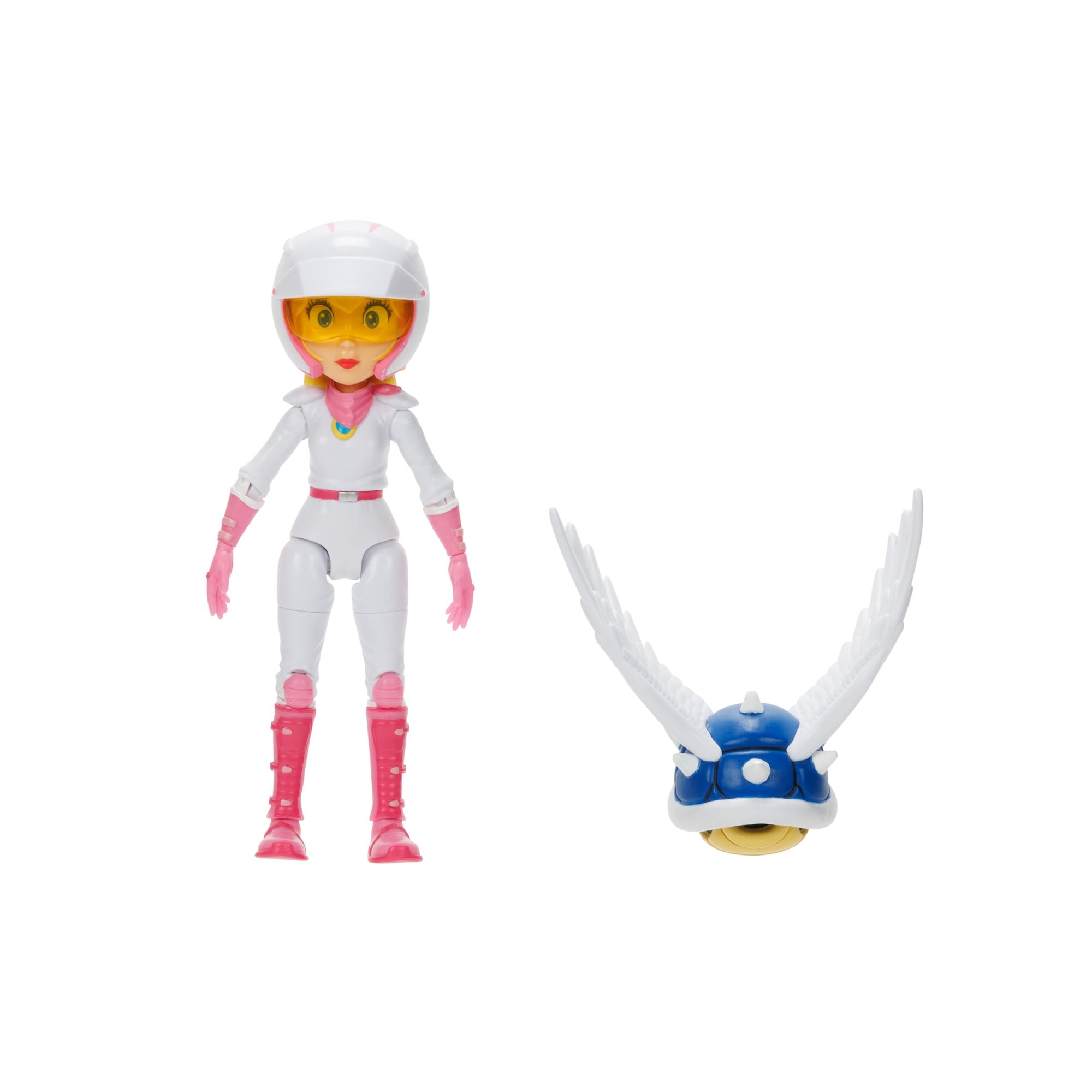 THE SUPER MARIO BROS. Peach figure in motorcycle outfit, display-ready pose options.