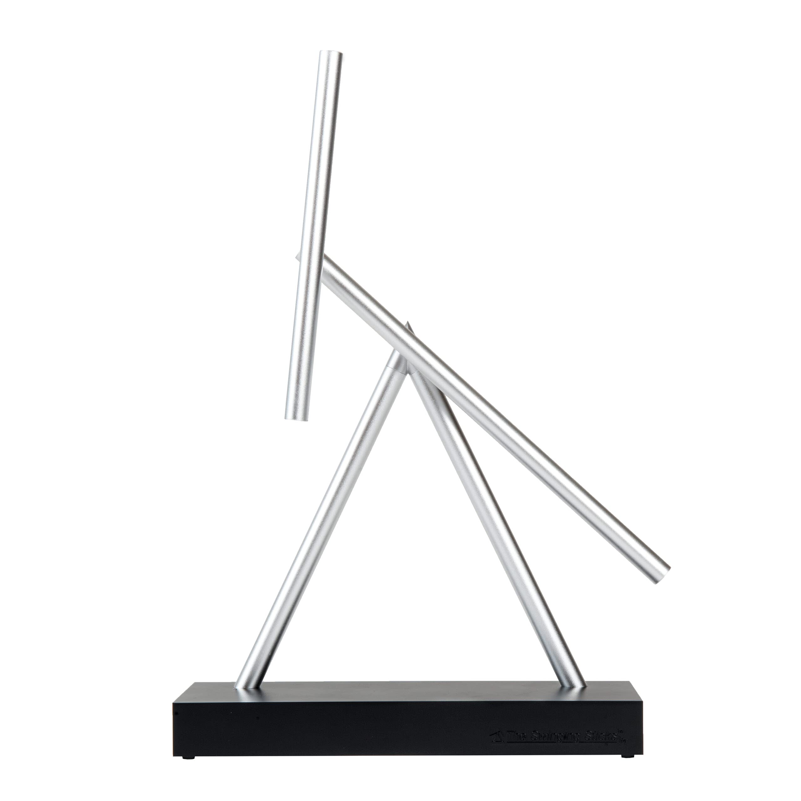 The Swinging Sticks desktop kinetic sculpture front view, a captivating desk centerpiece.