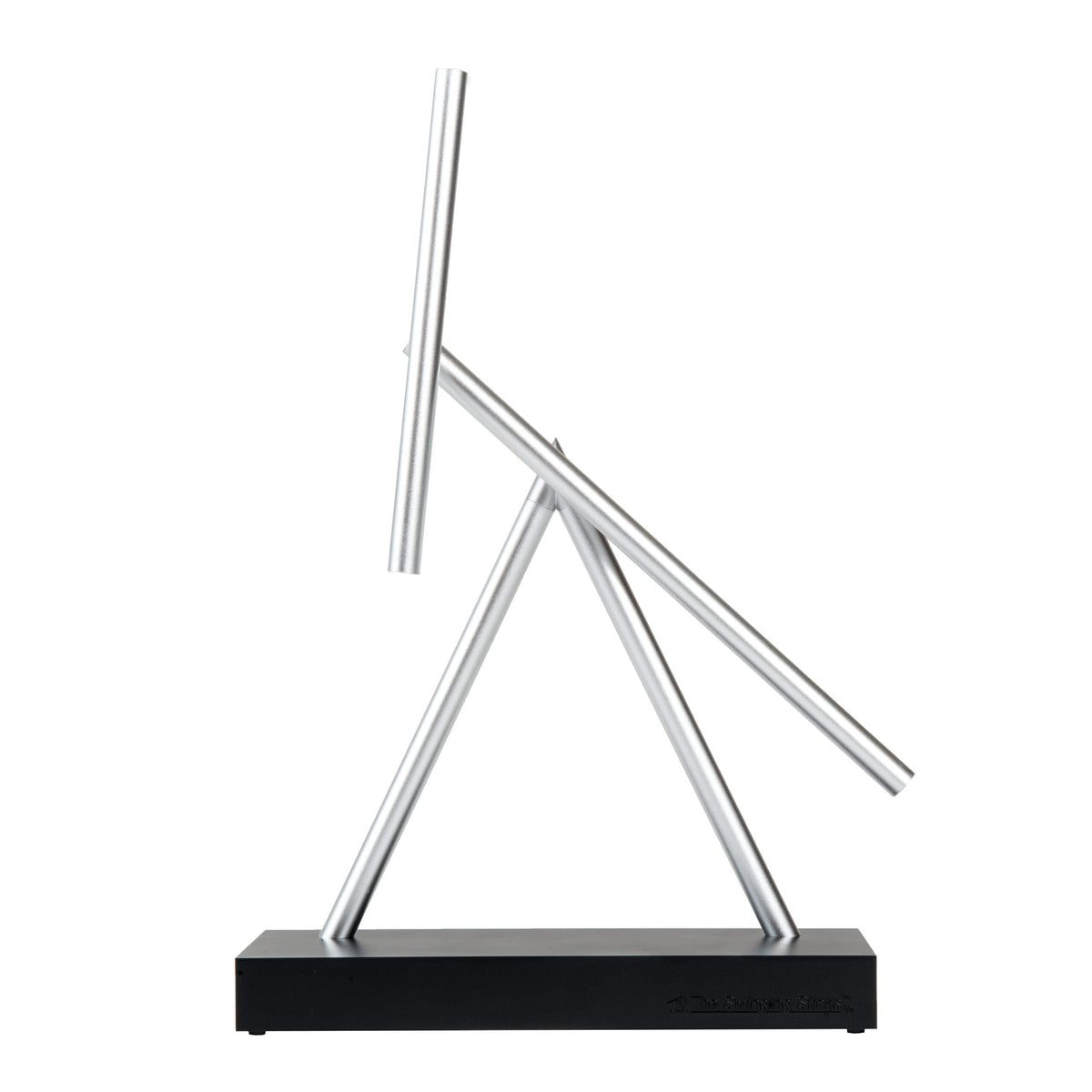 The Swinging Sticks desktop kinetic sculpture front view, a captivating desk centerpiece.