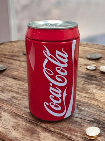 Coca Cola Can Bank by The Tin Box Company, accessible removable lid enables easy deposits.