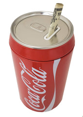 Officially licensed red Coca Cola bank; durable tin to store coins.
