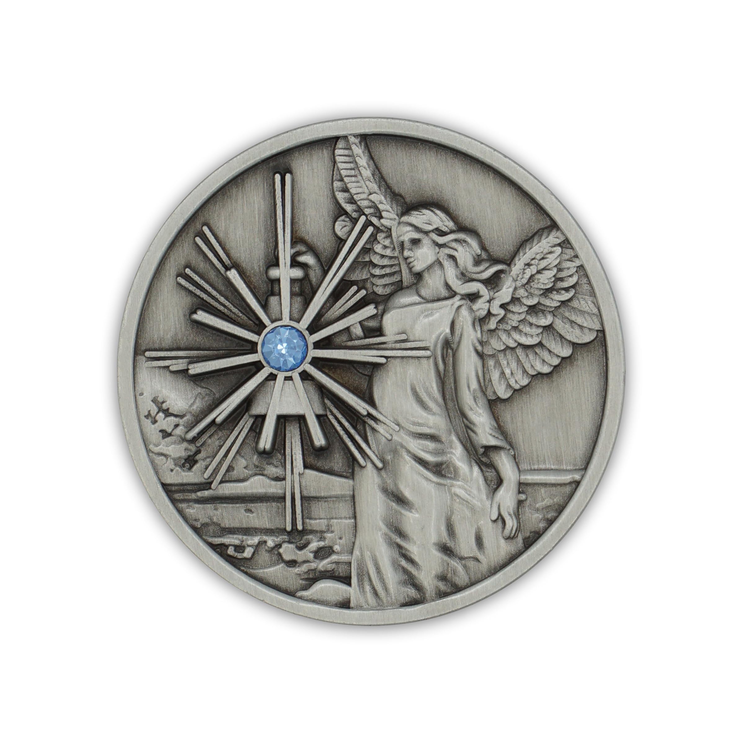 The Token Shop guardian angel coin 3D front detail showing lantern and star beams.