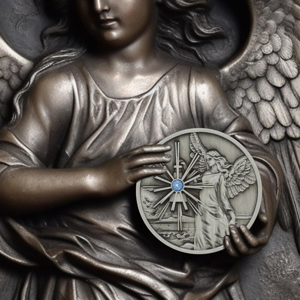 The Token Shop guardian angel coin back with prayer for daily comfort and motivation.