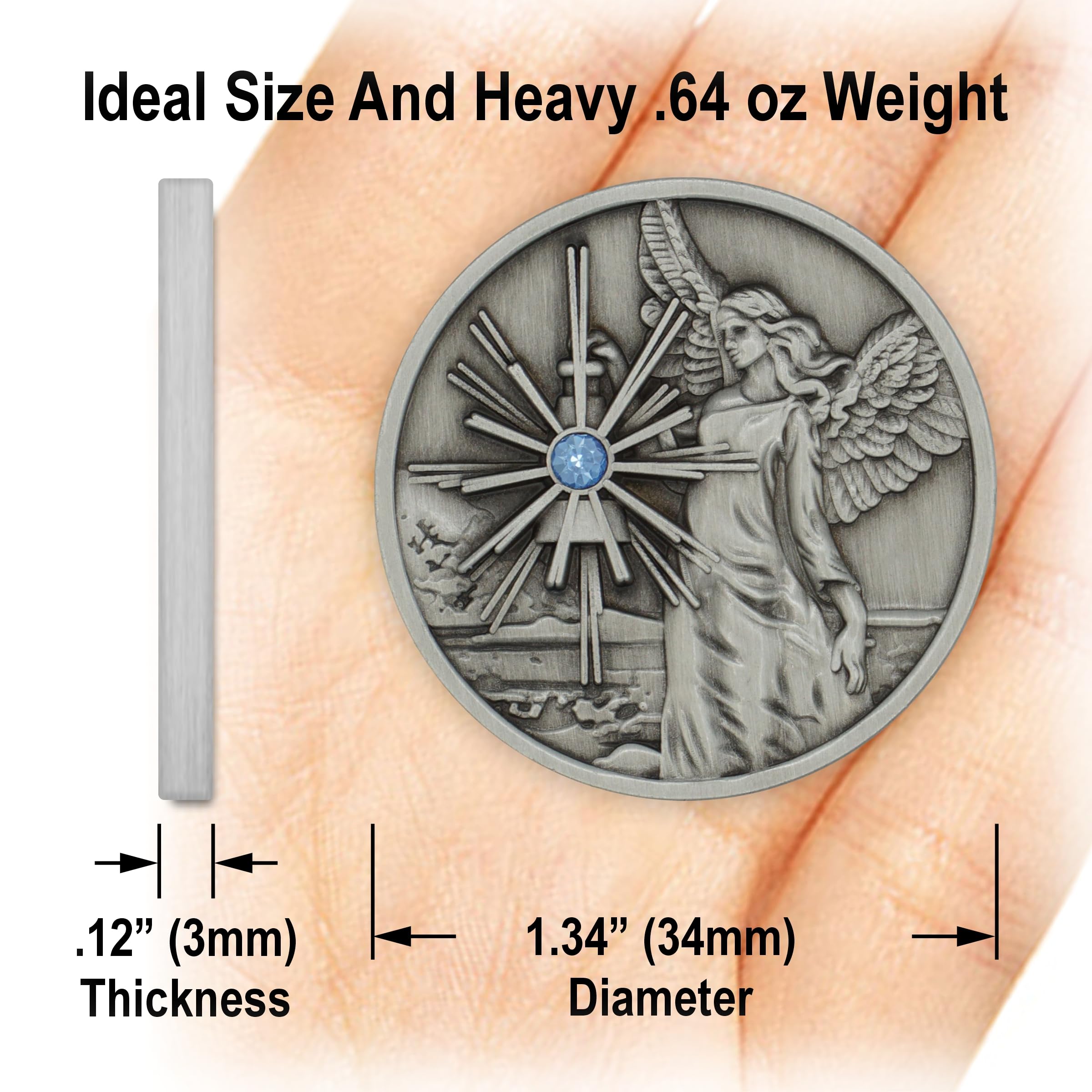 The Token Shop guardian angel coin clear coat finish preserves shine and durability.