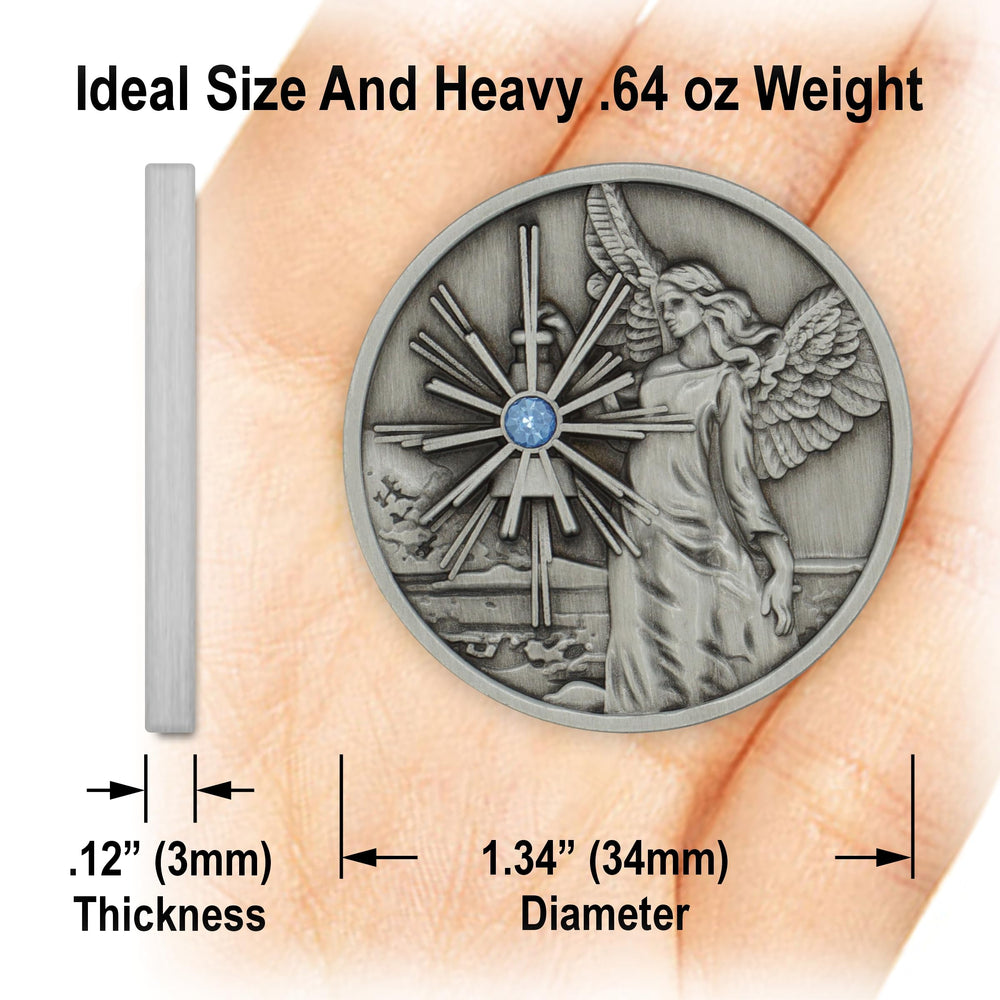 The Token Shop guardian angel coin clear coat finish preserves shine and durability.