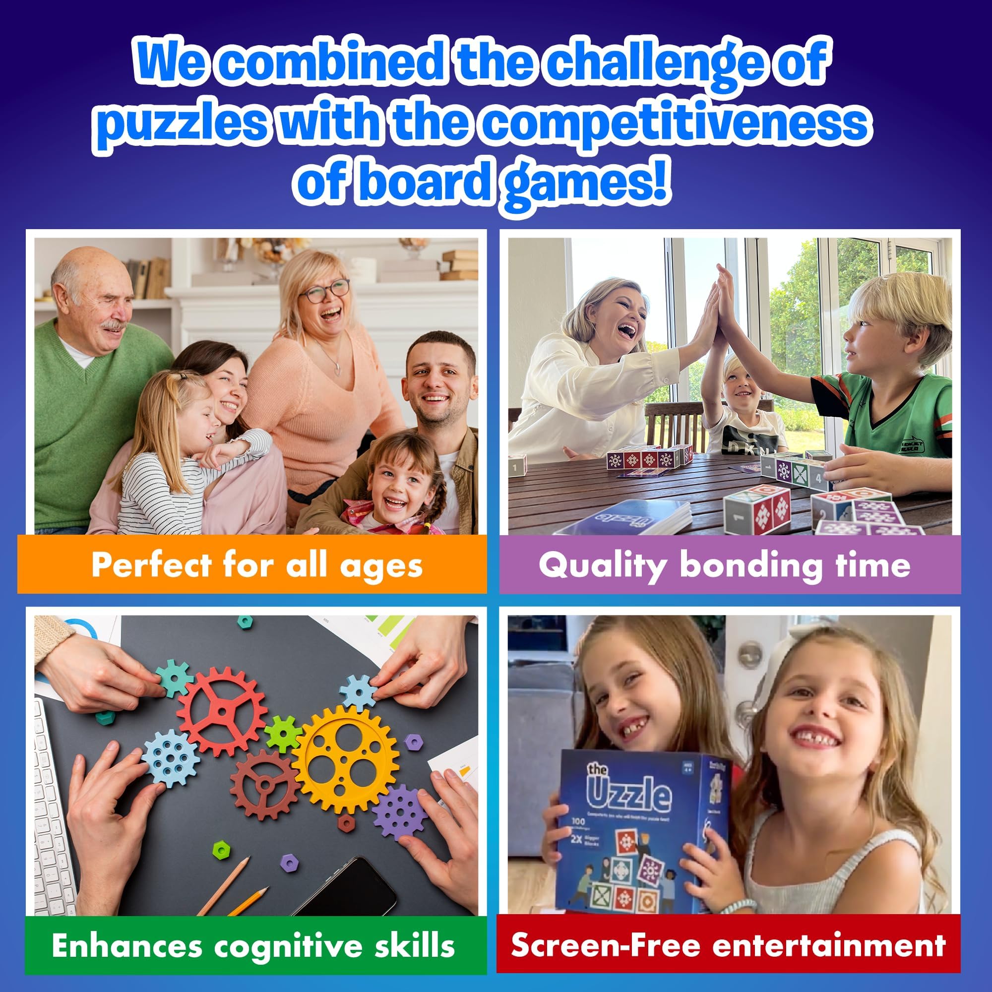 The Uzzle 3.0 features 100 unique puzzles for varied family challenges.