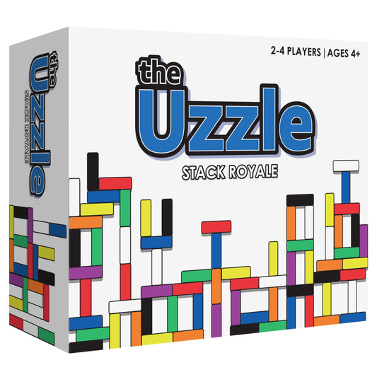The Uzzle Stack Royale blocks in bright colors, polished wood, ready for play.