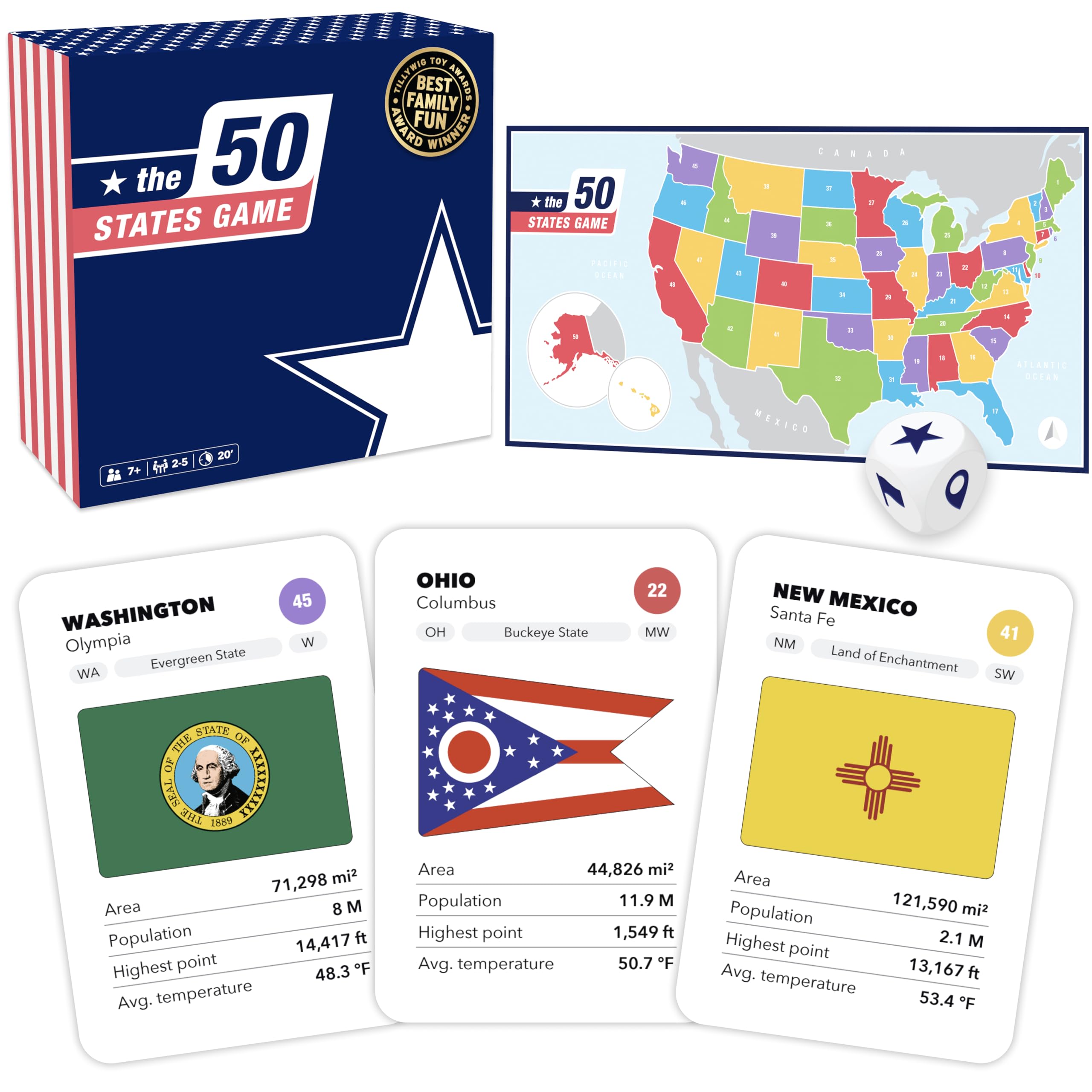 The World Game 50 States board shows map spread for interactive geography learning