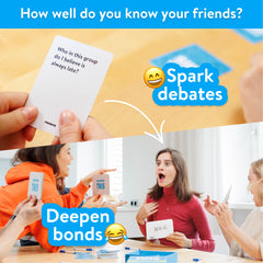 The World Game Answer This Friends family night setup with smiling players.