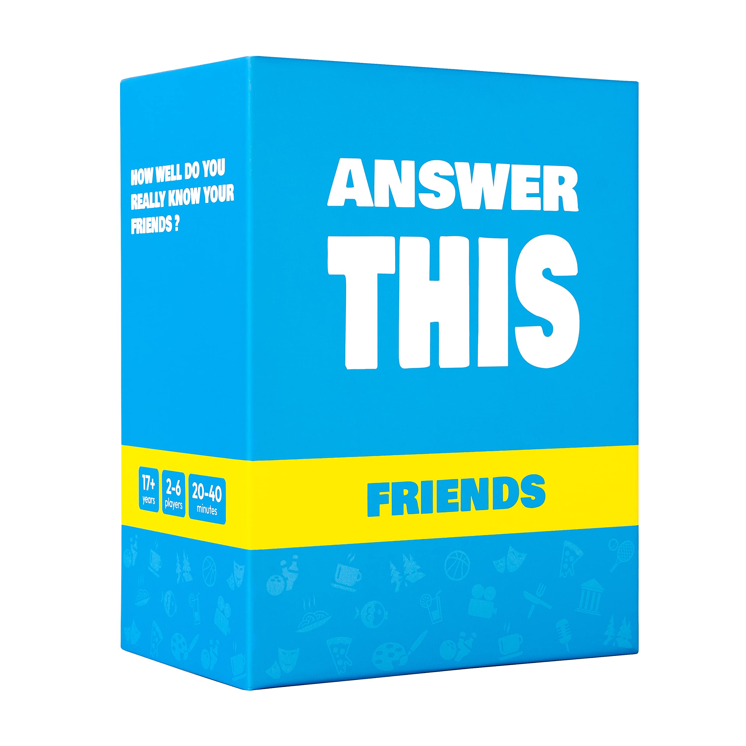 The World Game Answer This Friends pack shot showing cards and game components for teens and adults.