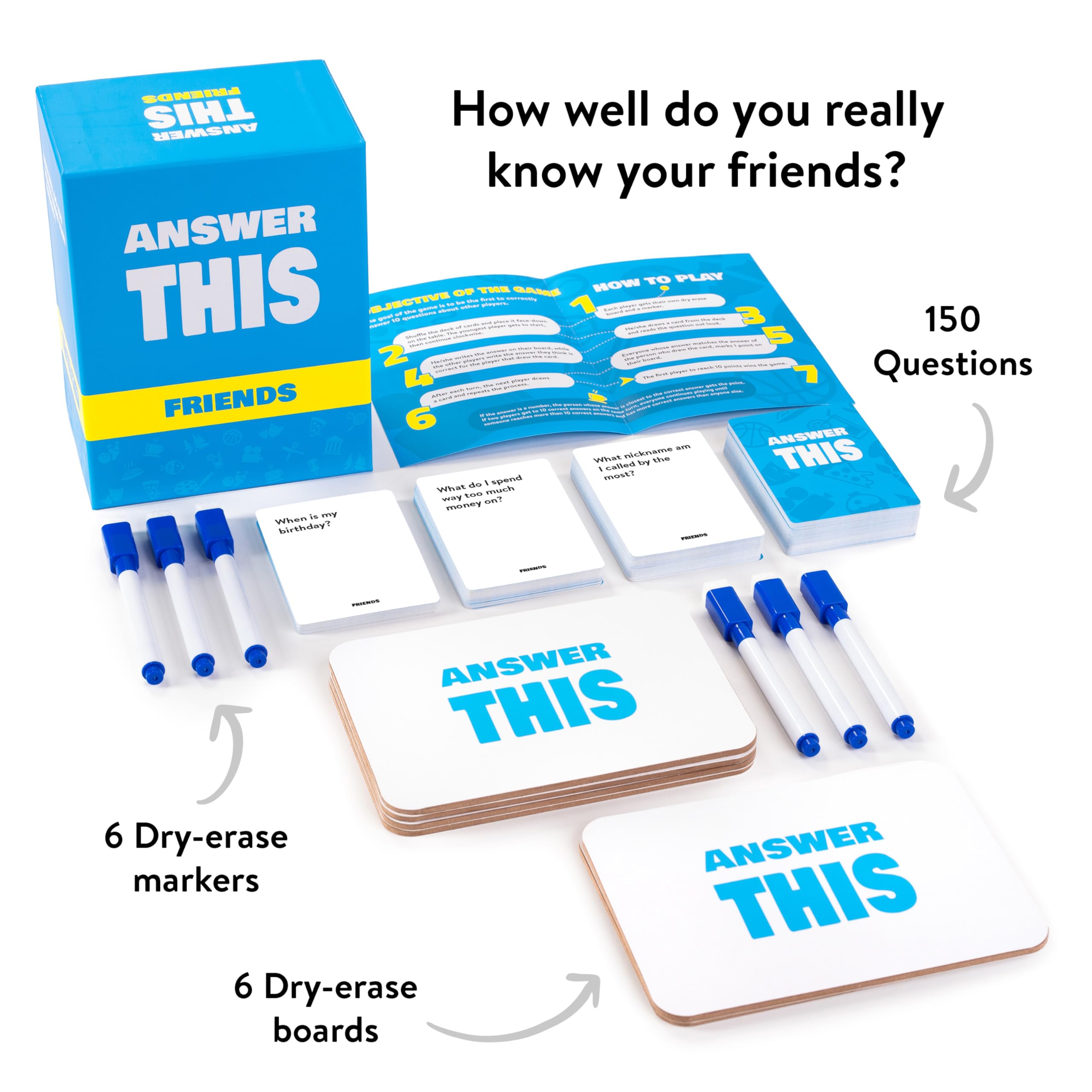 Close-up of Answer This Friends question cards sparking conversation and stories.