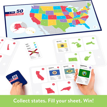 The World Game state cards showcase flags and capitals for quick trivia practice