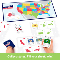 The World Game state cards showcase flags and capitals for quick trivia practice