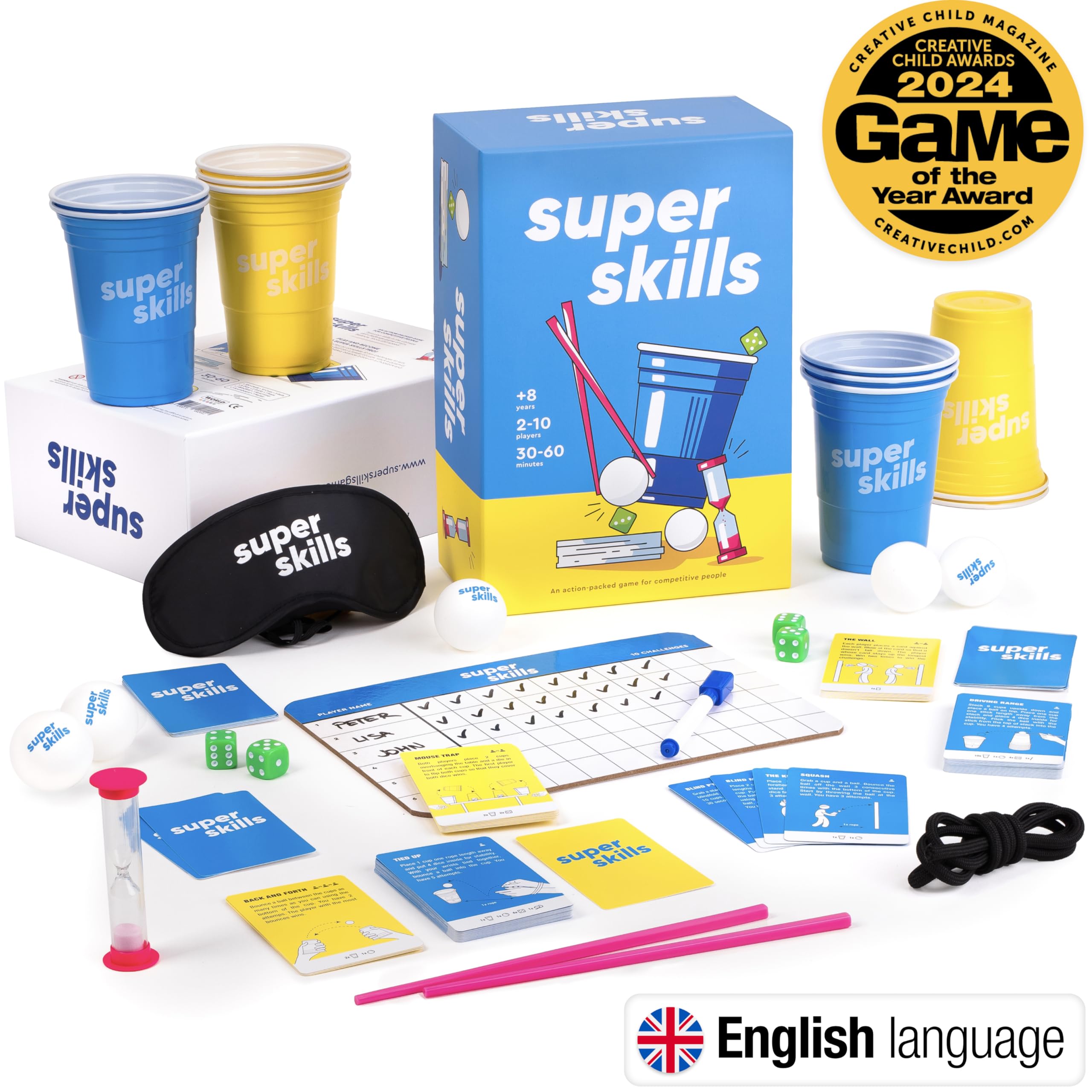 The World Game Super Skills cups stack for multi-step challenges and precision play.