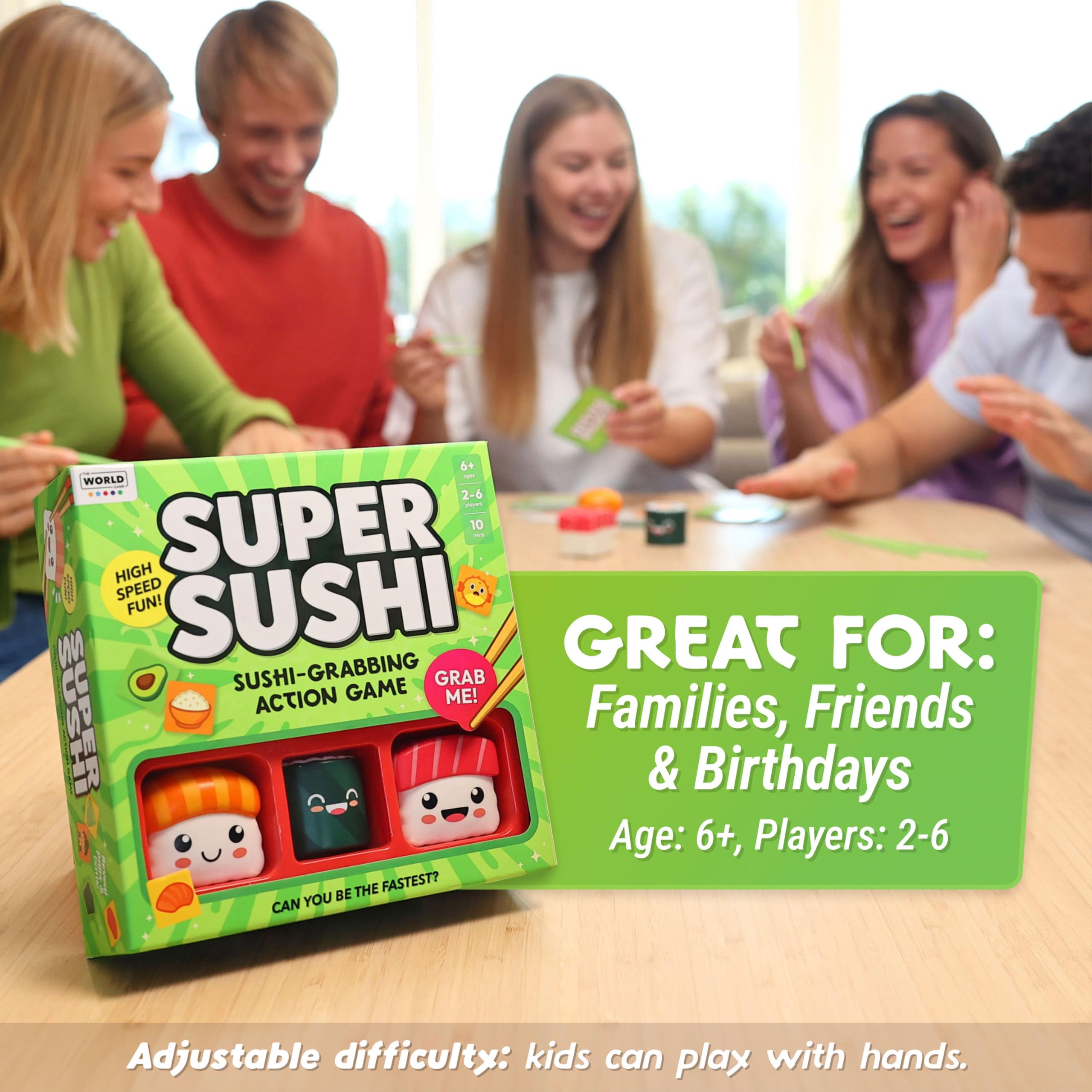 The World Game Super Sushi players enjoying a lively family moment.