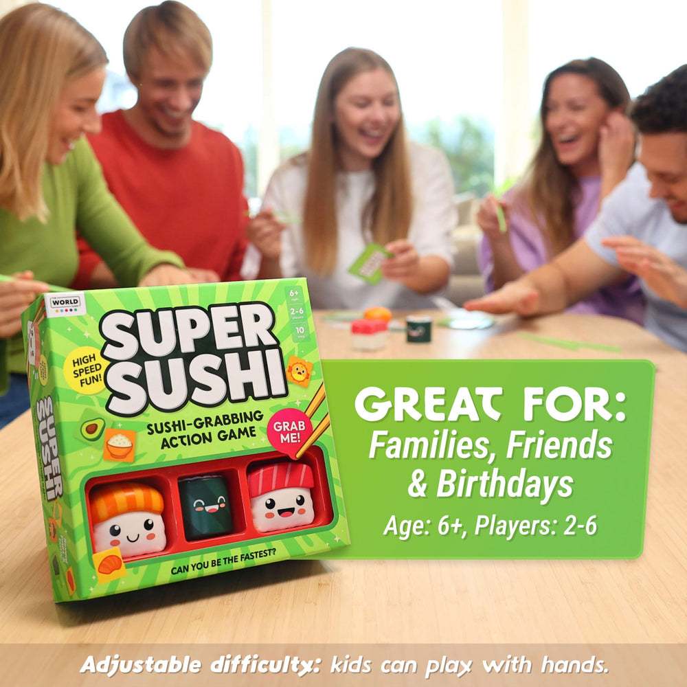 The World Game Super Sushi players enjoying a lively family moment.