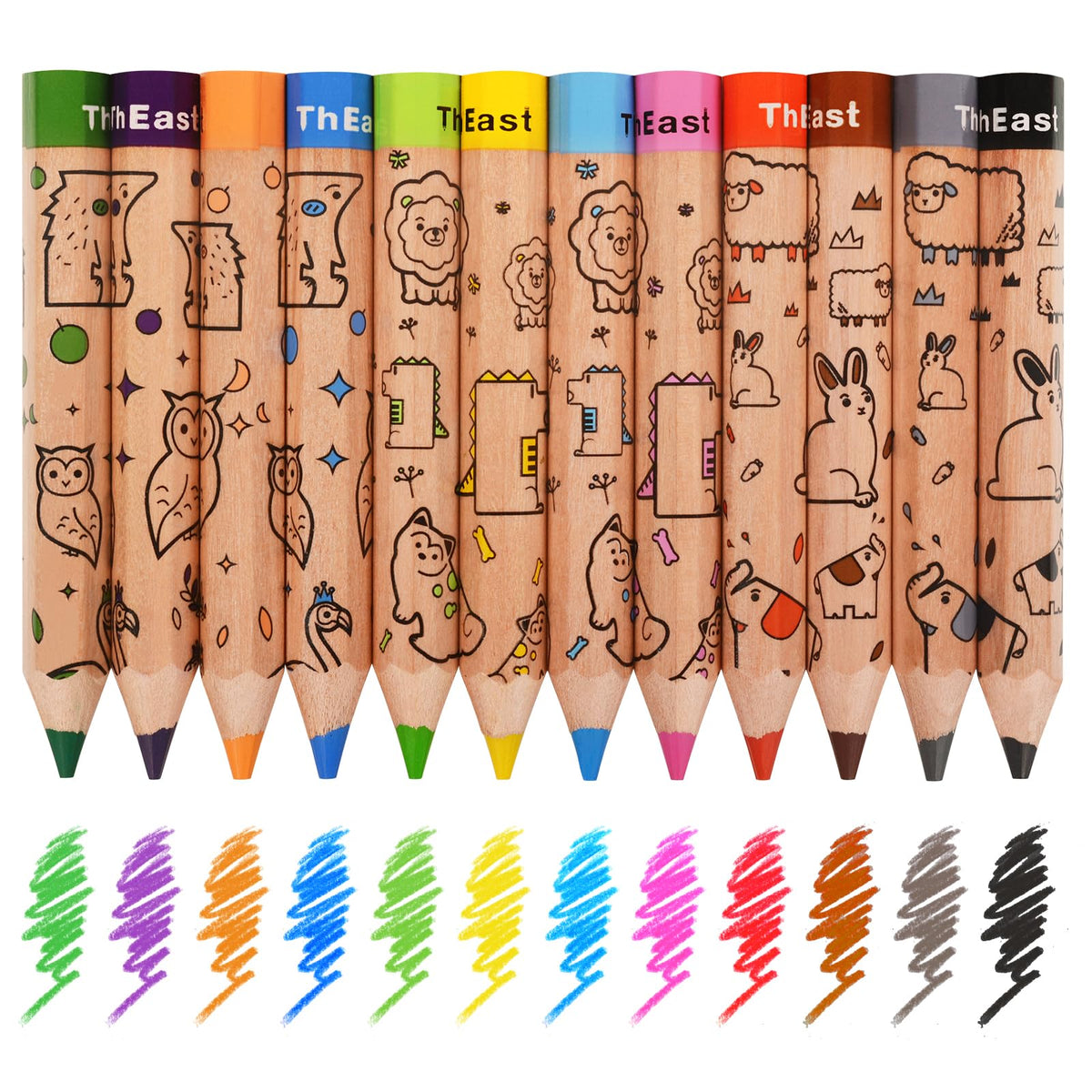ThEast Toddlers Colored Pencils in 12 colors for bright kid-friendly drawings