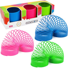The Dreidel Company neon coil spring in yellow, pink, blue adds colorful party fun and sensory play.