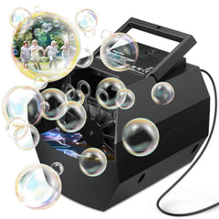 Theefun Bubble Machine shows 500ml capacity in action for long play sessions.